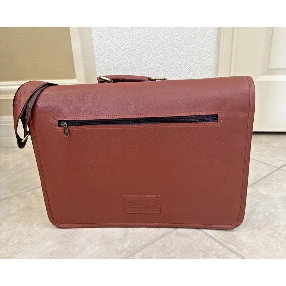 NEW James Leather Brown Briefcase Attaché Bag Career Travel‎ Shoulder Teacher